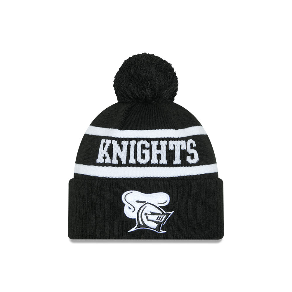 Newcastle Knights Beanie - 2025 NRL Black White Pom Knit - New Era